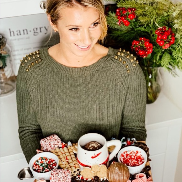 Express Green Studded Sweater Size: XS - Picture 3 of 9